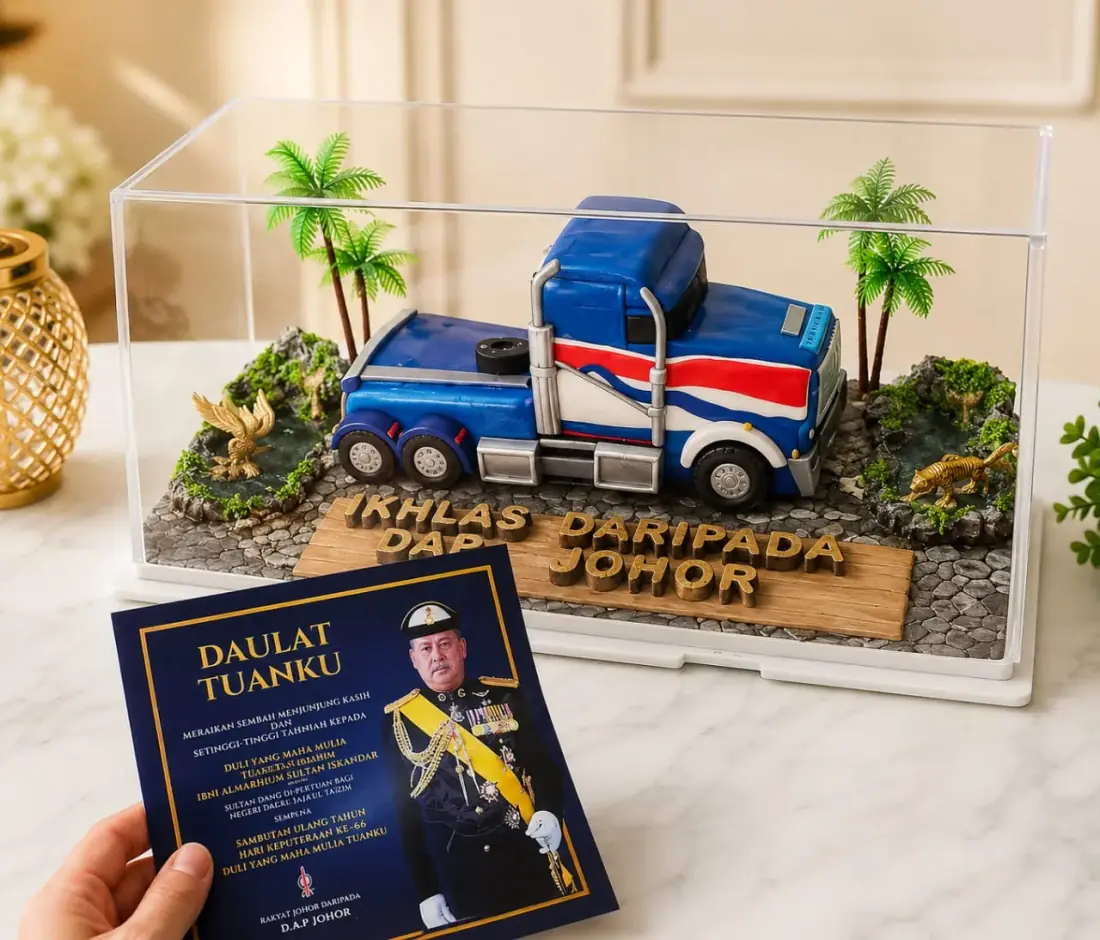 Sultan birthday truck cake with Daulat Tuanku card by Chef Hang