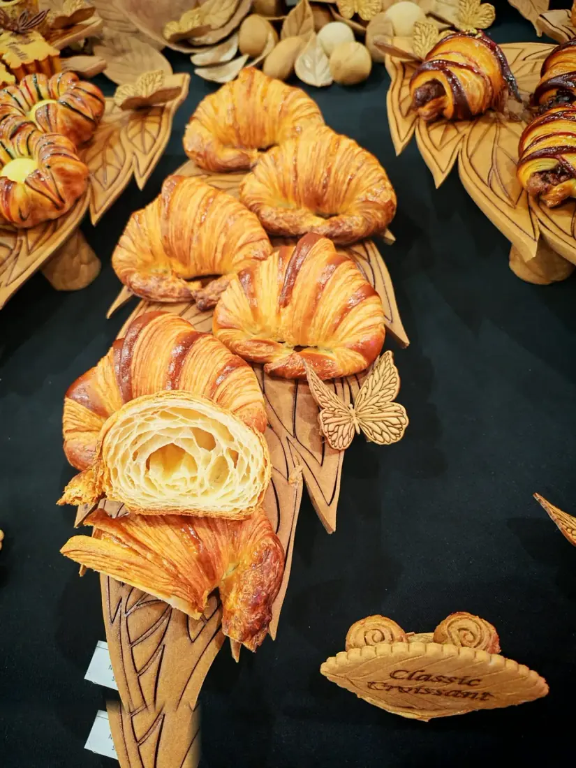 Cross-section of Chef Terry's classic croissant showing an open honeycomb lamination
