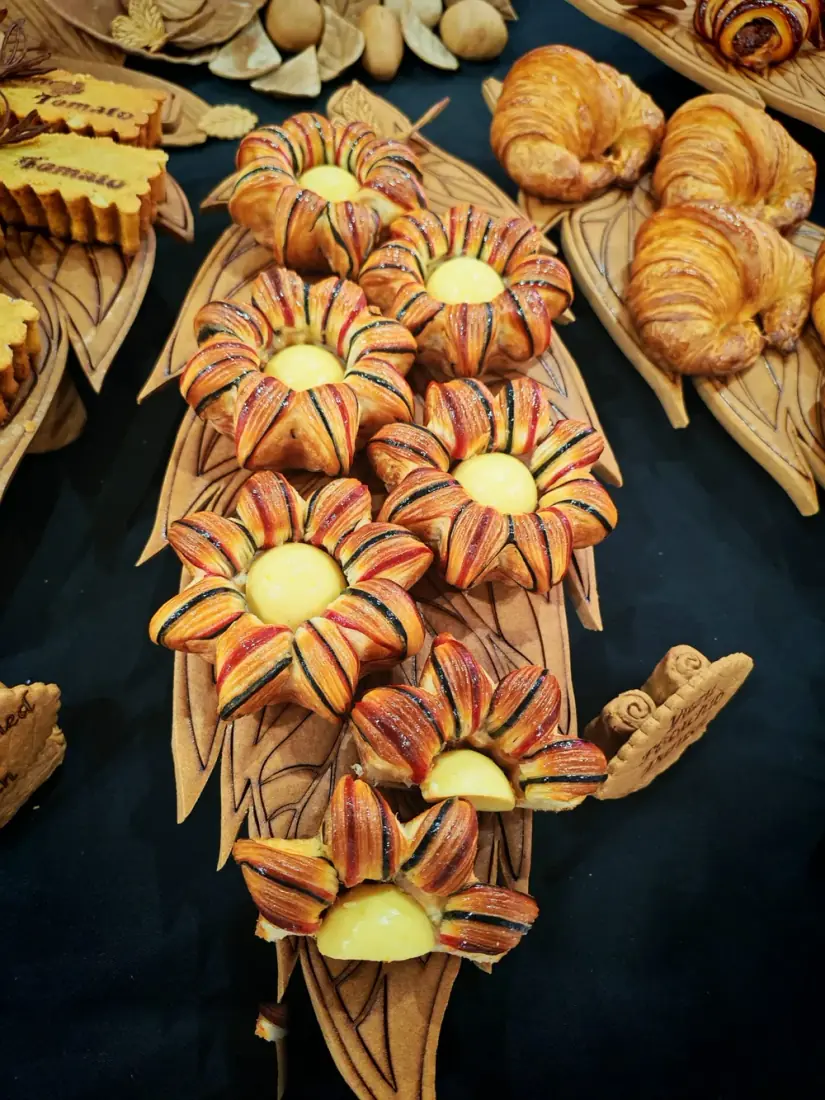 Sunflower-shaped danishes with custard centres by Chef Terry