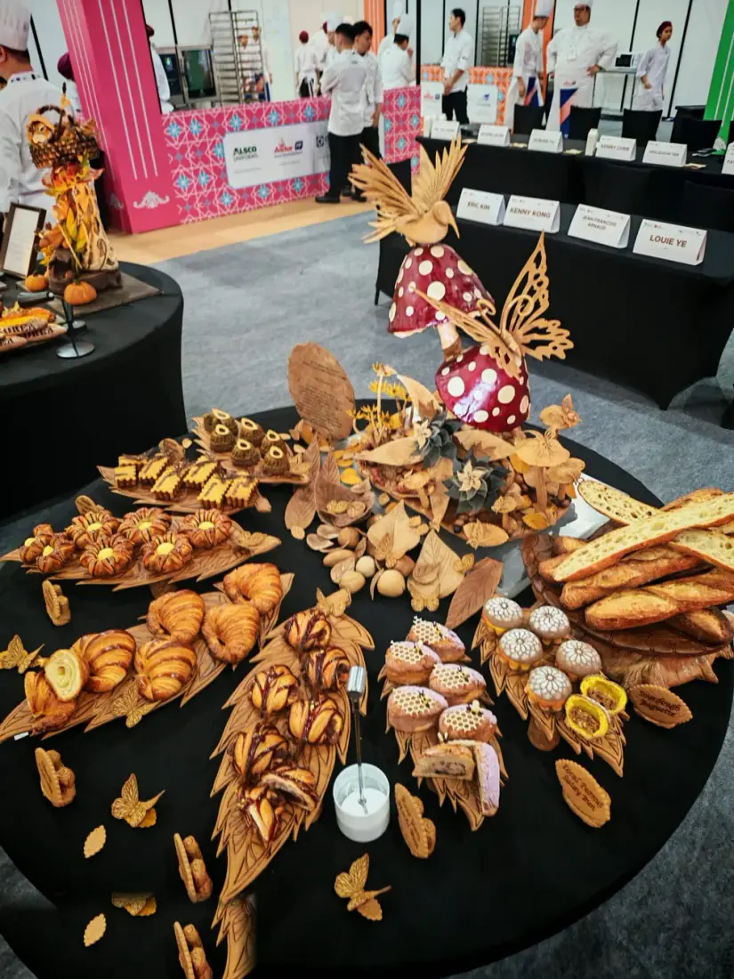 Chef Terry's competition showpiece table of breads and viennoiserie at the FHA Bakery Challenge
