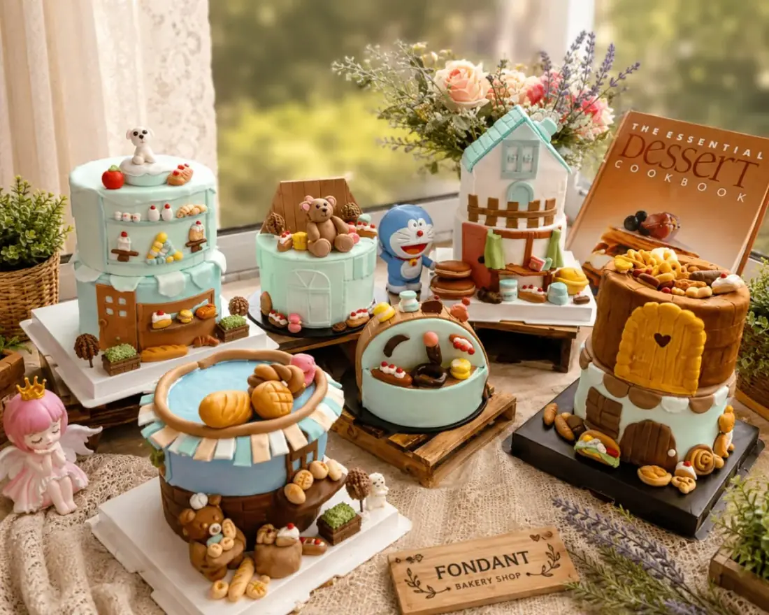 Fondant bakery shop themed cakes by Chef Hang